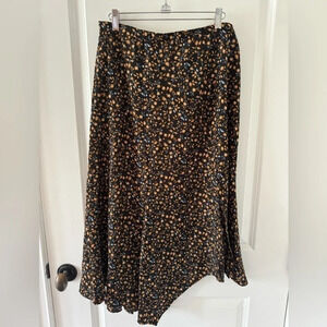 LUSH Asymmetrical Black Brown Ditsy Skirt ~ L ~ NWT!